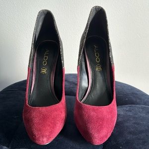 Aldo platform shoes size 37 heels burgandy and silver!